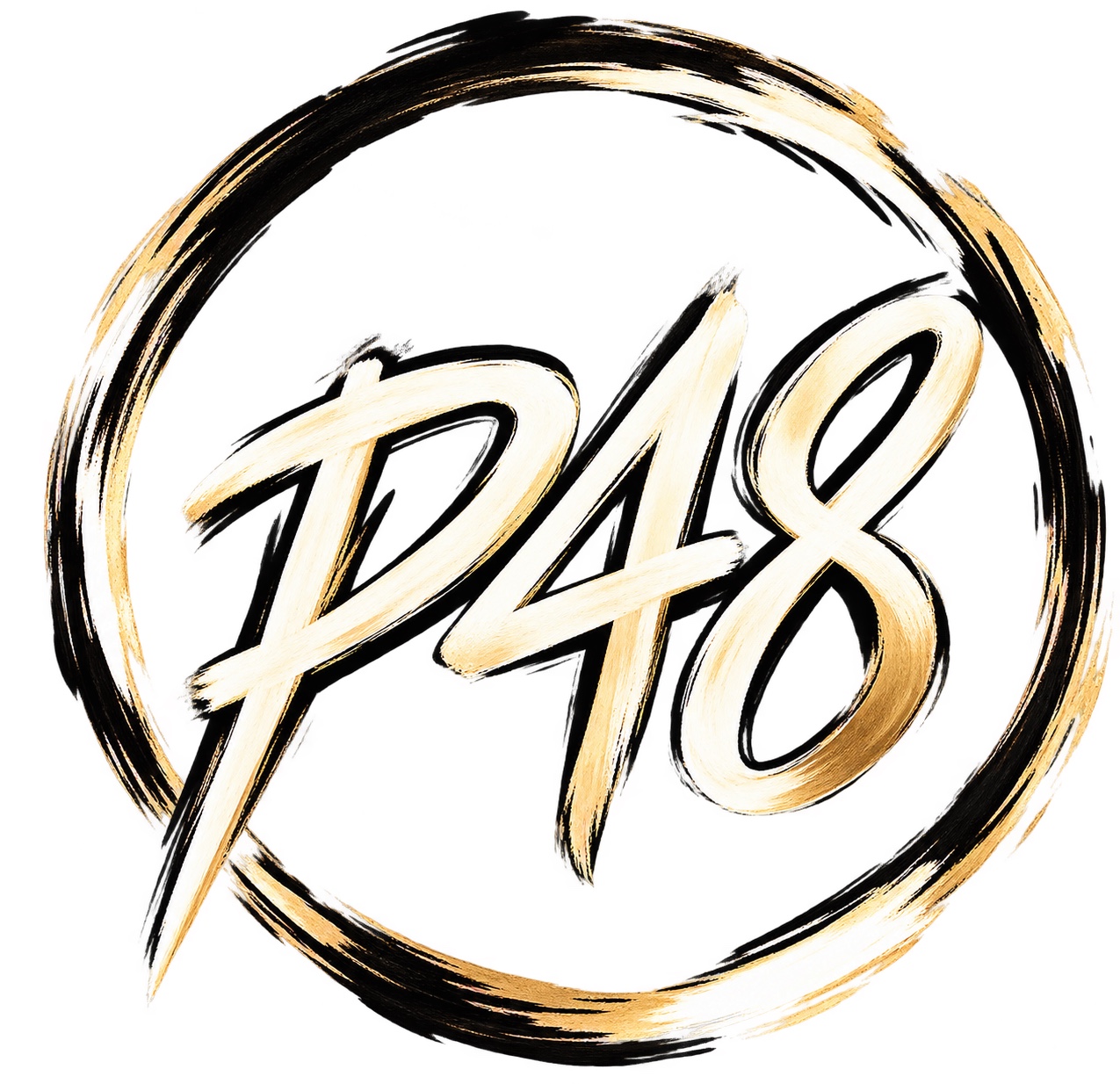 Ryanp48 brush-stroke logo in black and gold