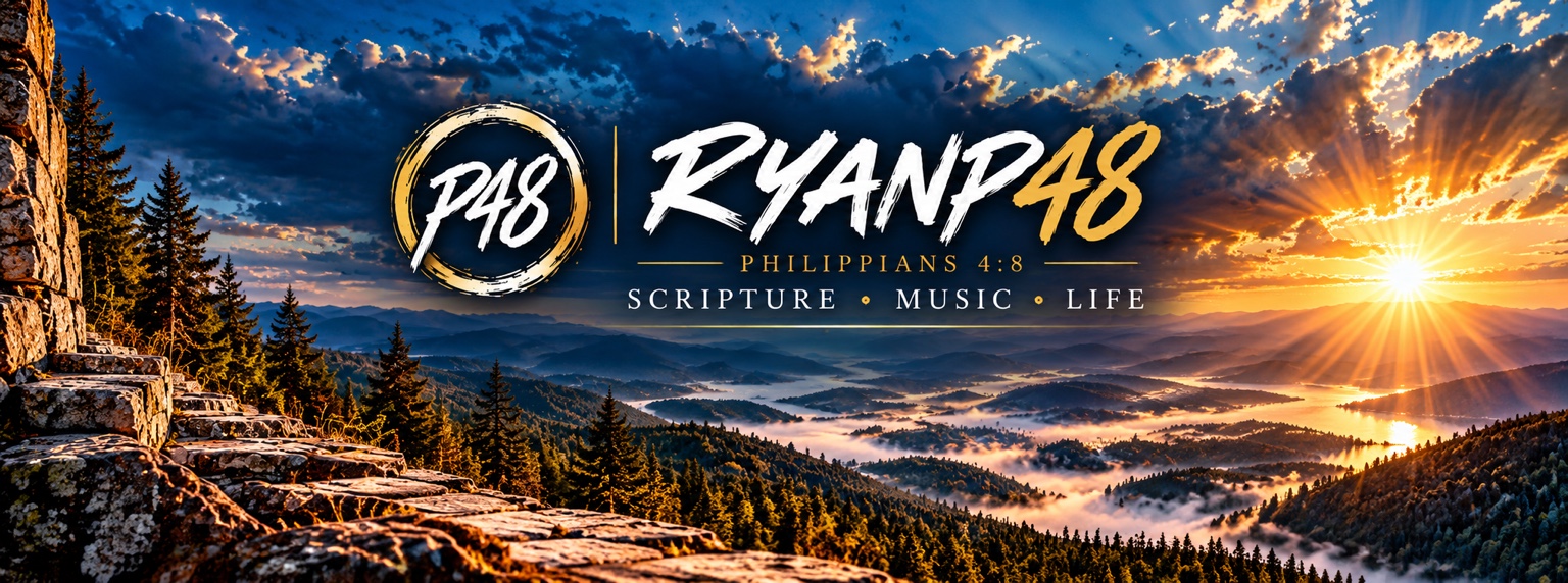 Ryanp48 — Scripture Music Life, Philippians 4:8, over a sunlit mountain landscape